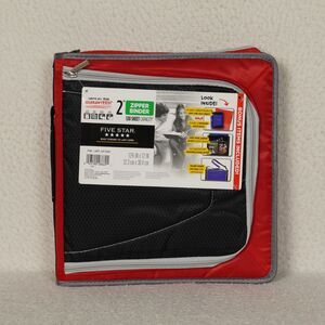 Mead Five Star 2" Zipper Binder Red Black Gray 530 Sheet Capacity X-593